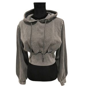 Acid Wash Fitted Waist Cropped Hoodie